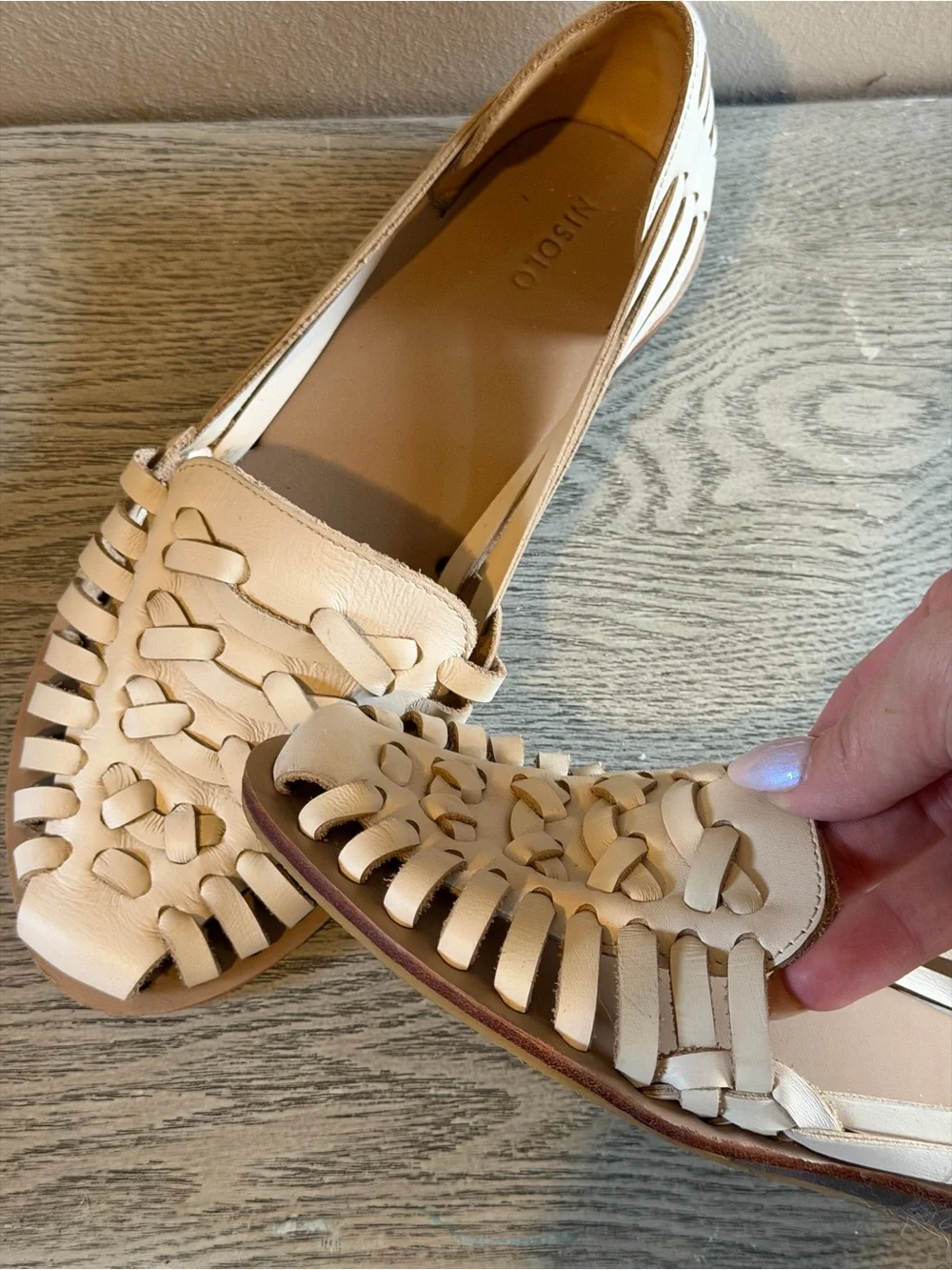 Nisolo Cream Leather Woven Huarache Loafers